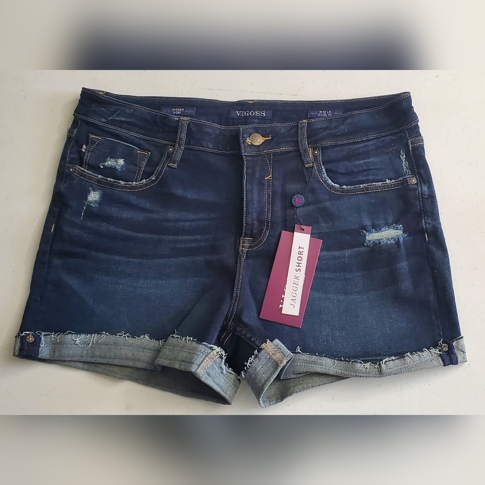 Vigoss Women's Jagged Hem Jean Shorts - Dark Blue